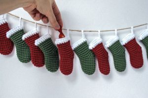 crochet mini stocking with advent gift