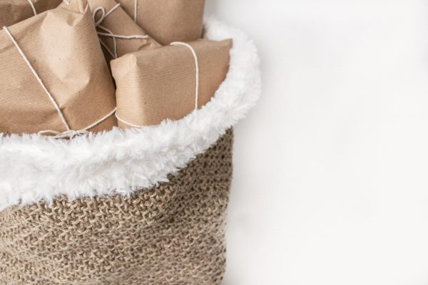cute crochet santa sack fluffy white yarn with jute