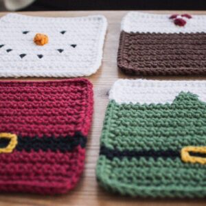 Four cute crochet Christmas coasters