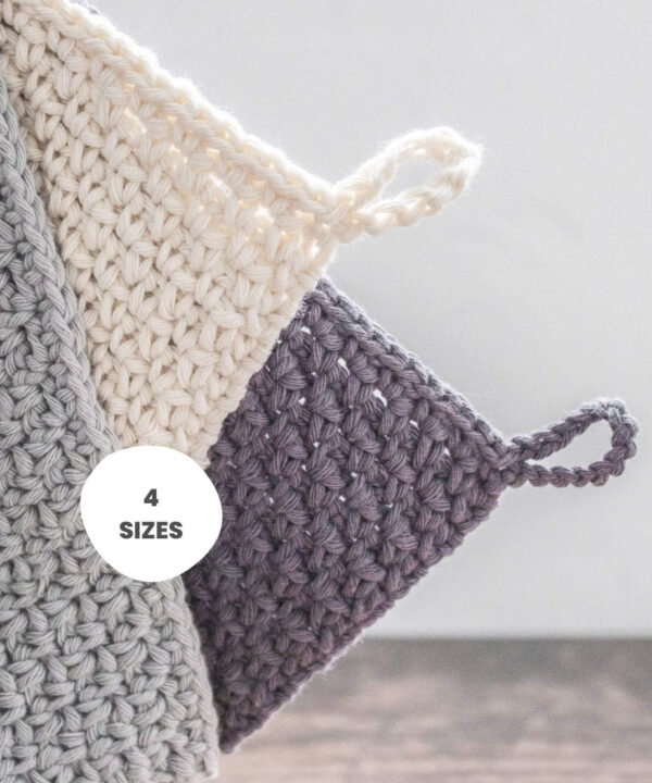 This crochet cotton cloth design has 4 finish sizes