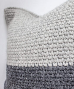 Monochrome two colour luxury wool crochet cushion