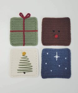 Four fun Christmas crochet coasters