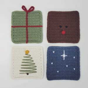 Four fun Christmas crochet coasters