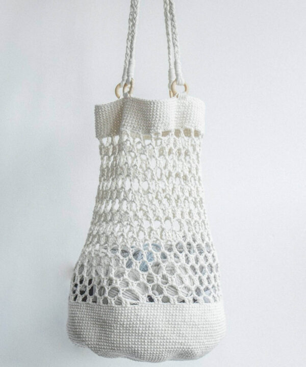 Slouchy crochet bag with plait straps and mesh section