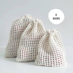 Crochet produce bags in 3 sizes