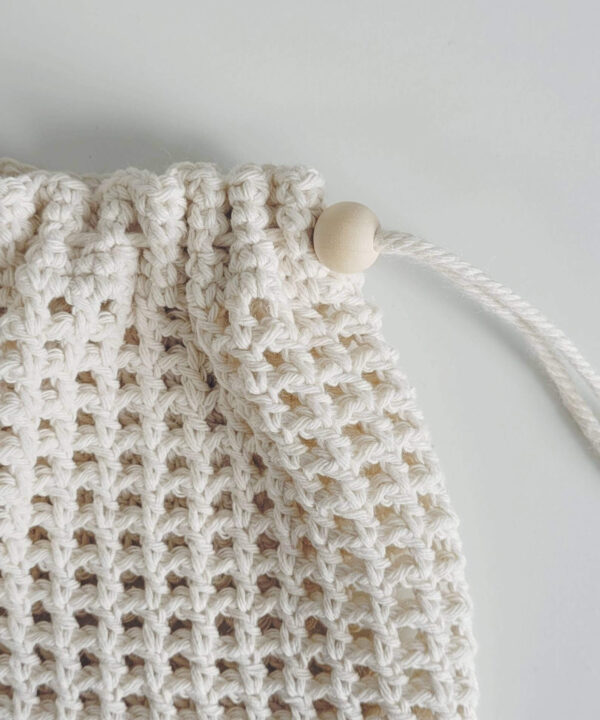 Drawstring bead close crochet produce bag