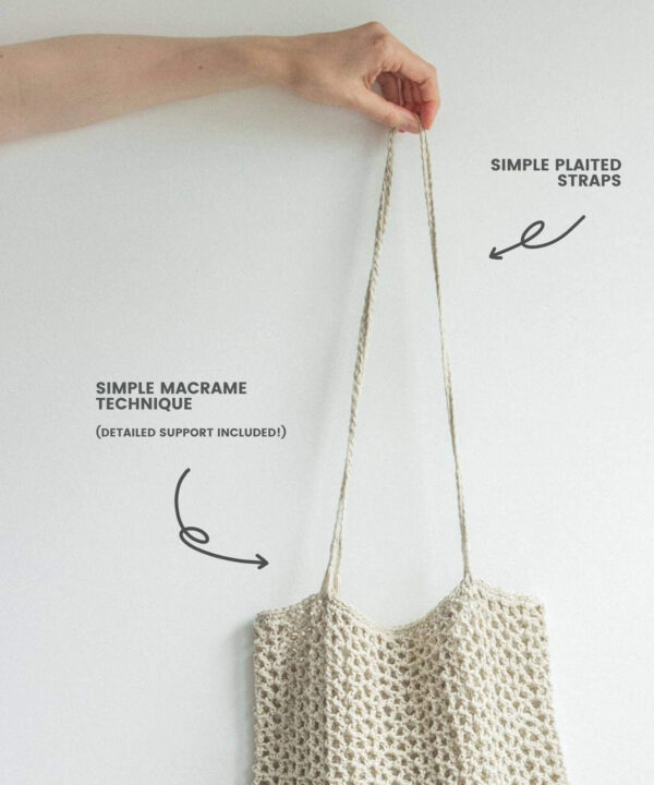 Crochet tote bag with plait straps
